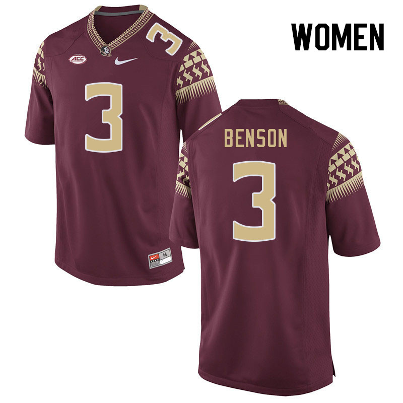 Women #3 Trey Benson Florida State Seminoles College Football Jerseys Stitched-Garnet